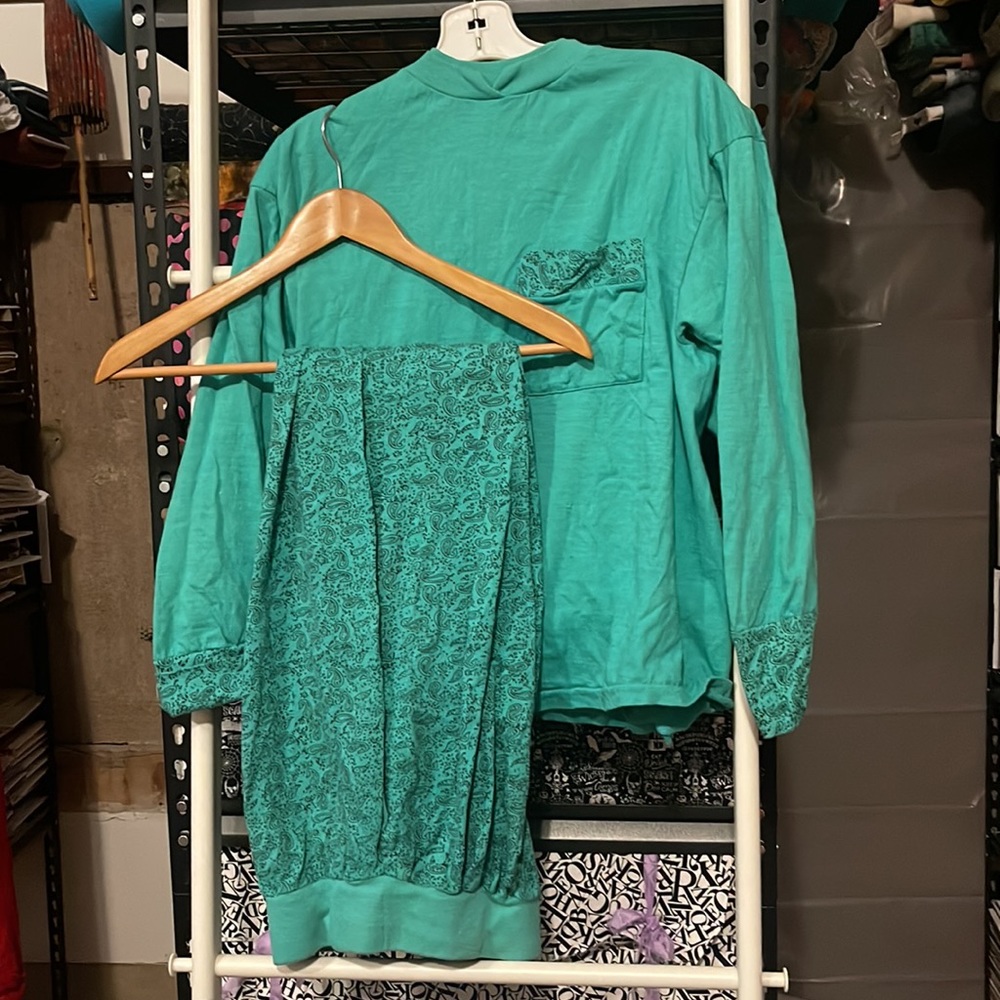 Vintage Adonis Teal Knit Lounge Wear Set